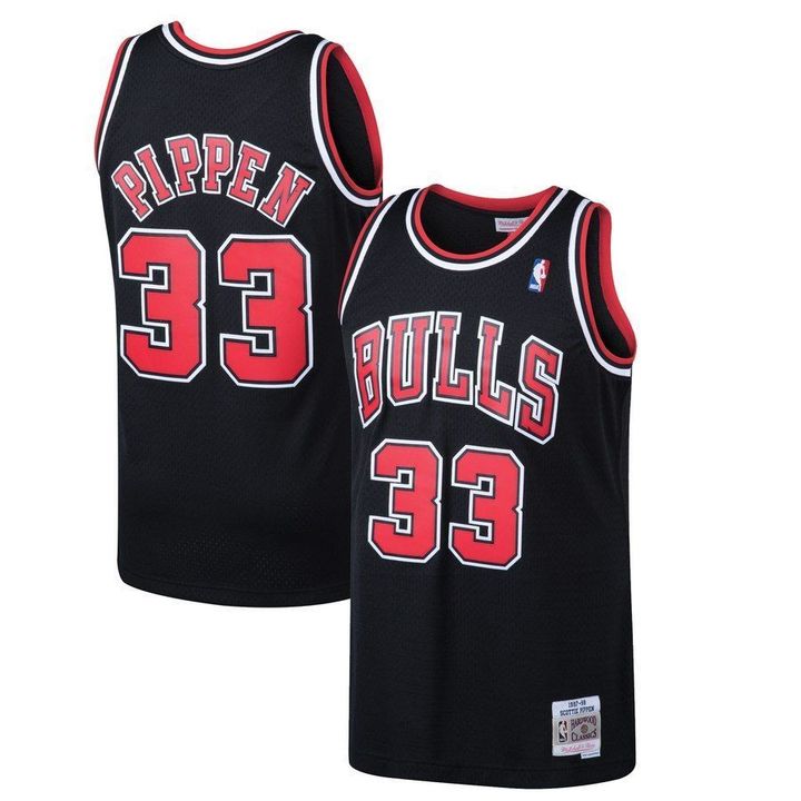 Men Chicago Bulls #33 Pippen Black red NBA Jerseys
